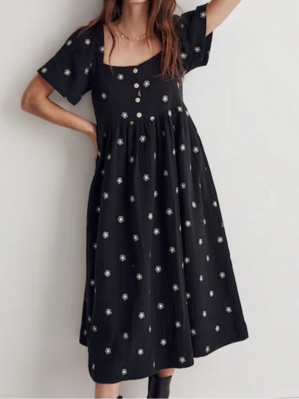 MADEWELL daisy Embroidered Square - neck Midi dress